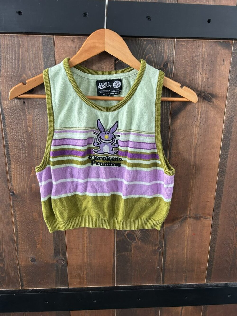 Broken Promises x It's Happy Bunny Knitted Crop Vest Women's Size L